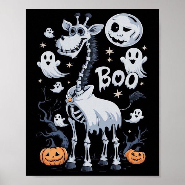 Skeleton Giraffe In Ghosts Halloween  Poster (Front)