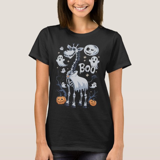 Skeleton Giraffe In Ghosts Halloween  T-Shirt (Front)