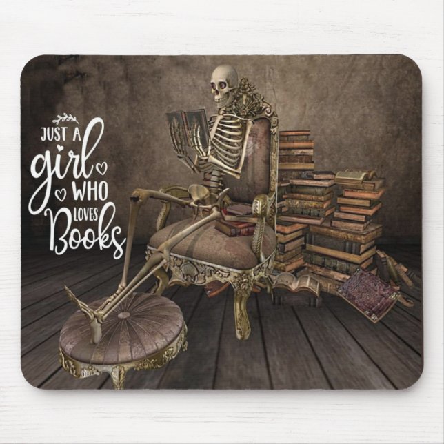 Skeleton Girl Book Lover Mouse Pad (Front)