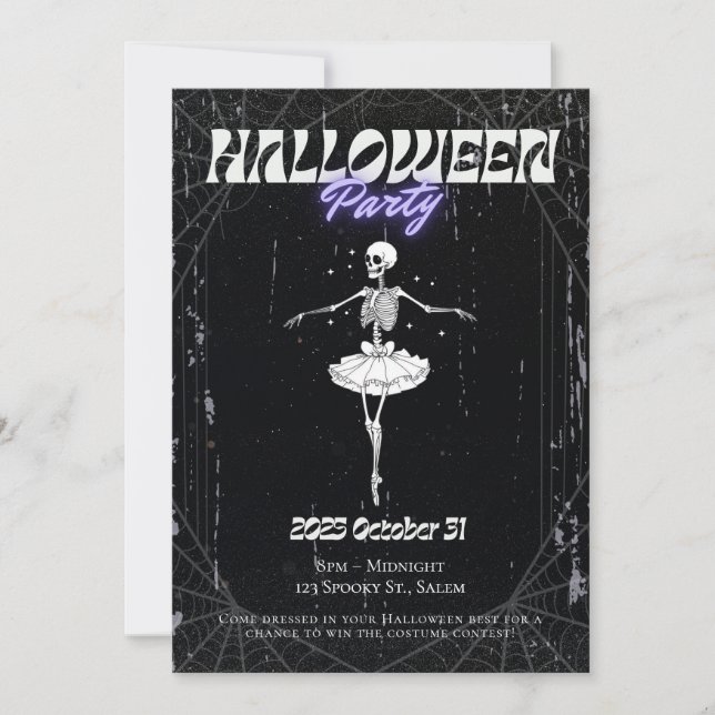Skeleton Girl Halloween Party Invitation (Devant)