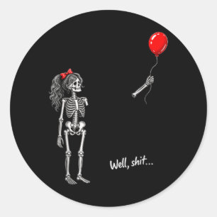 Skeleton Girl Holding Balloon Gothic Halloween Classic Round Sticker