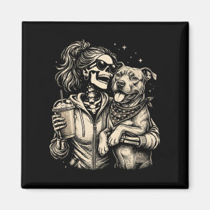 Skeleton Girl Hugging Dog - Cool Gothic Pet Lover Magnet