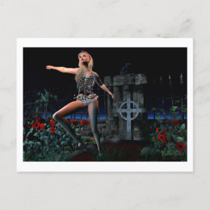 Skeleton girl postcard