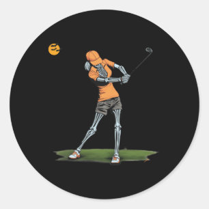 Skeleton Golf Funny Halloween Golfing Sports Golfe Classic Round Sticker
