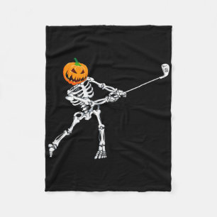 Skeleton Golf Halloween Pumpkin Golfing Golfer  Fleece Blanket