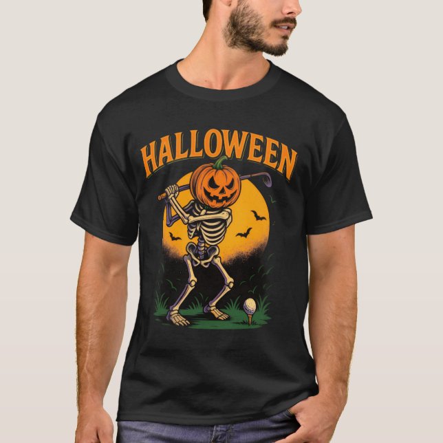 Skeleton Golfer Halloween Design T-Shirt (Front)