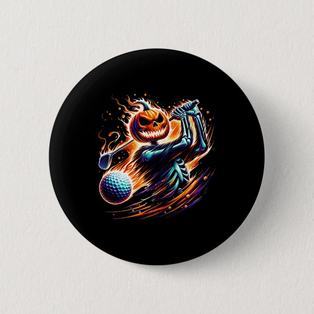 Skeleton Golfing Halloween Pumpkin Golfer Golfer  2 Inch Round Button (Front)