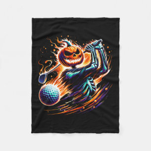 Skeleton Golfing Halloween Pumpkin Golfer Golfer  Fleece Blanket