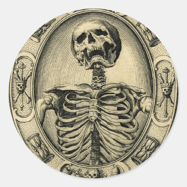 Skeleton, Goth, Medieval Classic Round Sticker (Front)