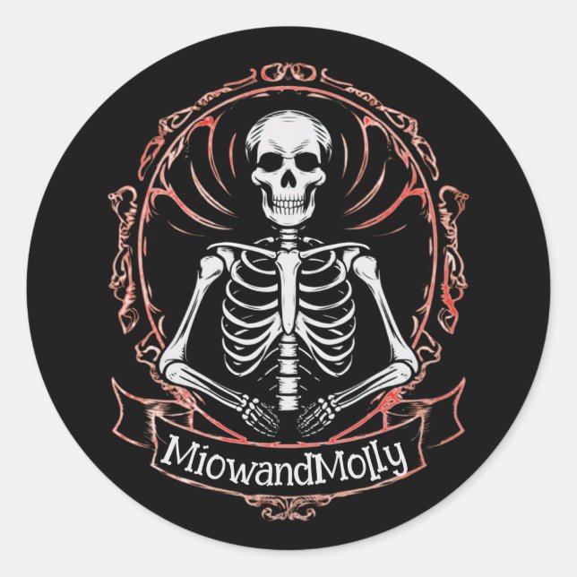 Skeleton Goth Style Black skull Classic Round Sticker (Front)