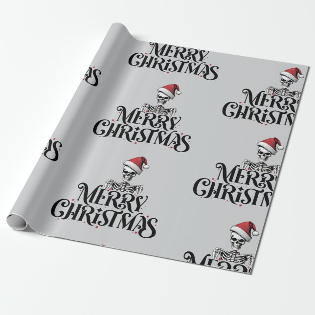 Skeleton Gothic Christmas Wrapping Paper (Unrolled)