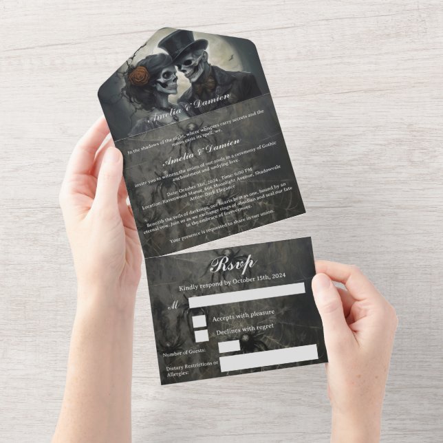 Skeleton Gothic Wedding All In One Invitation (Tearaway)