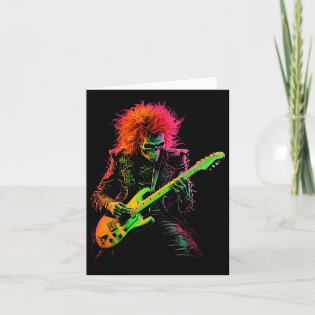 Skeleton Graphic Tee Playing Guitar Rock Band Hall Card (Front)