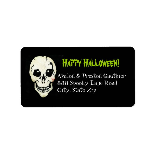 Skeleton Green Éffrayant Halloween Étiquettes de a (Devant)