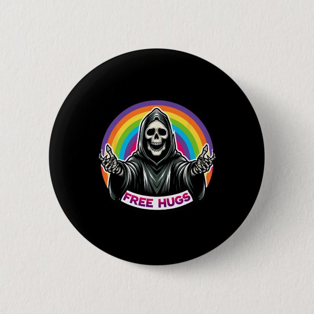 Skeleton Grim Reaper Halloween Funny Rainbow Free  2 Inch Round Button (Front)