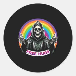 Skeleton Grim Reaper Halloween Funny Rainbow Free Classic Round Sticker