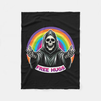Skeleton Grim Reaper Halloween Funny Rainbow Free  Fleece Blanket