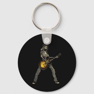 Skeleton Guitar Guy Spooky Happy Halloween Rock Ba Keychain