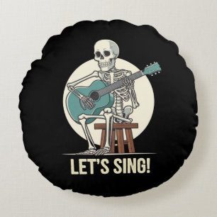 Skeleton Guitar – “Let’s Sing!” Musical Skeleton Round Pillow