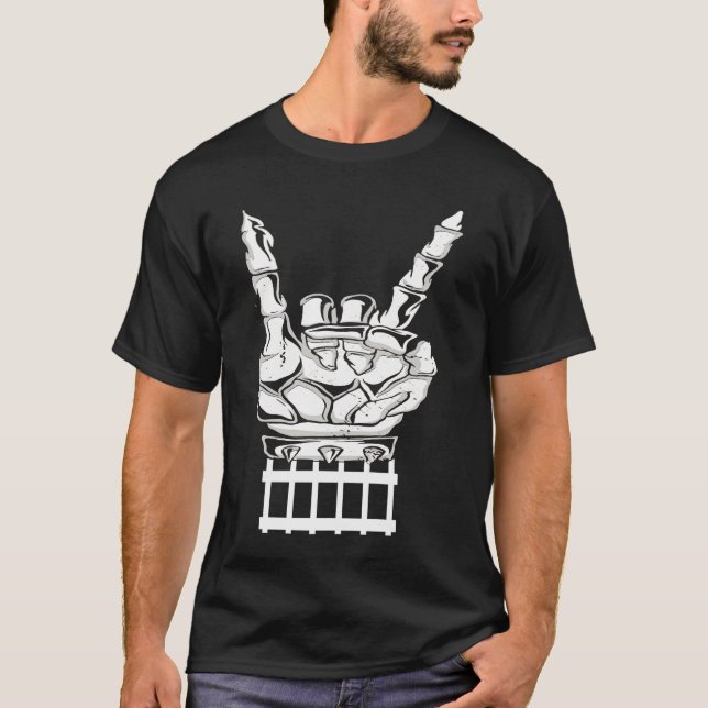 Skeleton Guitar Rock & Roll Skull guitarist Music T-Shirt (Front)