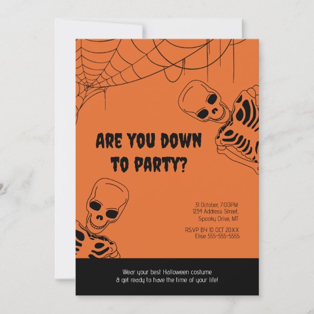 Skeleton Halloween Adult Party Invitation (Front)