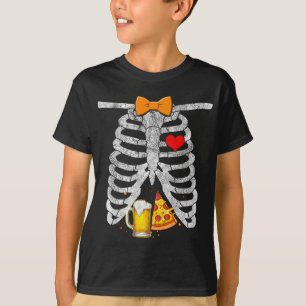 Skeleton Halloween Beer Pizza Funny Pregnancy Coup T-Shirt