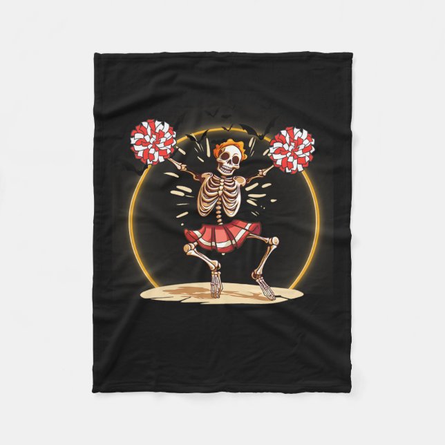 Skeleton Halloween Cheer Skeleton Cheerleader  Fleece Blanket (Front)
