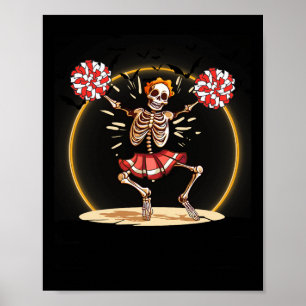 Skeleton Halloween Cheer Skeleton Cheerleader Poster