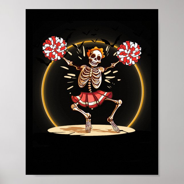 Skeleton Halloween Cheer Skeleton Cheerleader  Poster (Front)