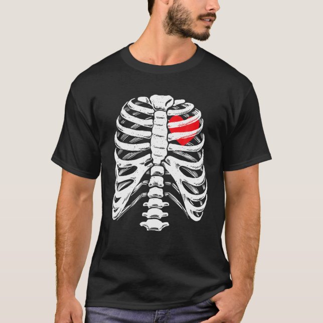 Skeleton Halloween Costume Heart Rib Cage Bones X- T-Shirt (Front)