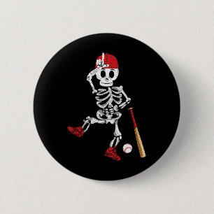 Skeleton Halloween Funny Skeleton Baseball Playing 2 Inch Round Button