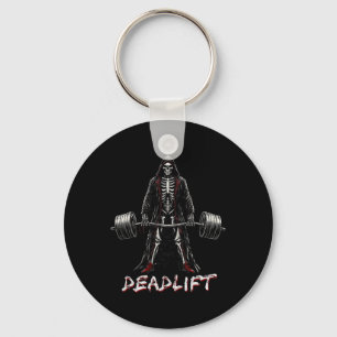 Skeleton Halloween Gym Jokes Weightlifting Workout Keychain