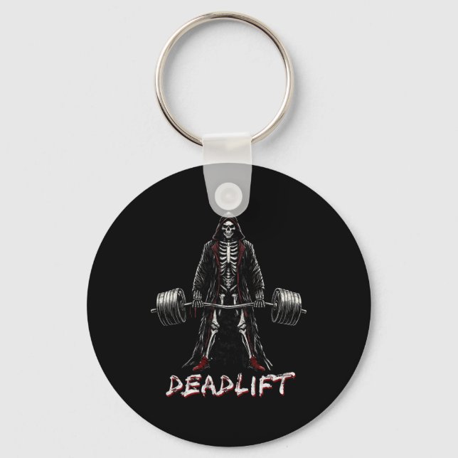 Skeleton Halloween Gym Jokes Weightlifting Workout Keychain (Front)