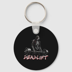 Skeleton Halloween Gym Jokes Weightlifting Workout Keychain