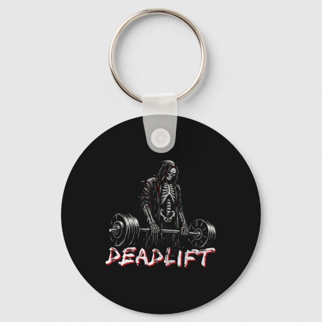 Skeleton Halloween Gym Jokes Weightlifting Workout Keychain (Front)