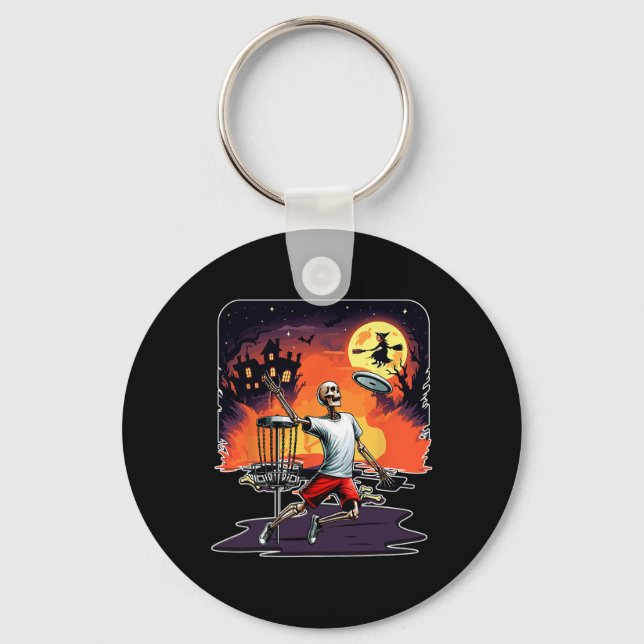 Skeleton Halloween Horror Costume Disc Golf Player Keychain (Front)