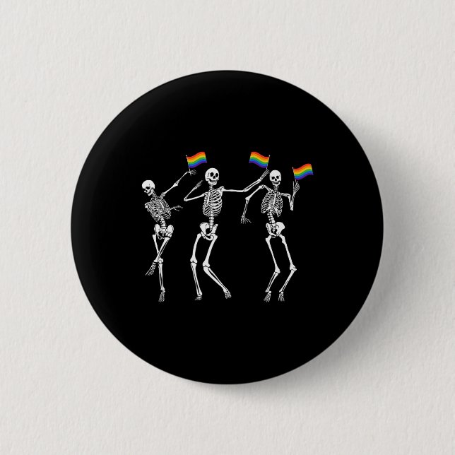 Skeleton Halloween Lgbt Flag Skeleton Gay Pride Mo 2 Inch Round Button (Front)