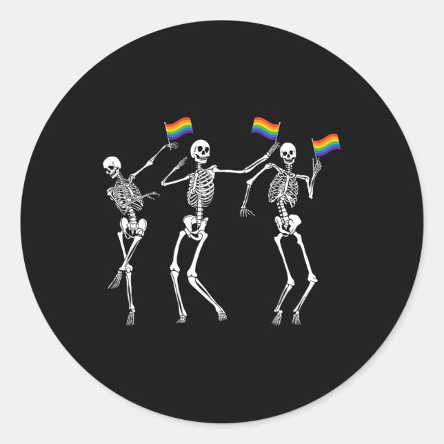 Skeleton Halloween Lgbt Flag Skeleton Gay Pride Mo Classic Round Sticker (Front)
