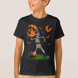 Skeleton Halloween Men Boys Baseball Spooky Season T-Shirt