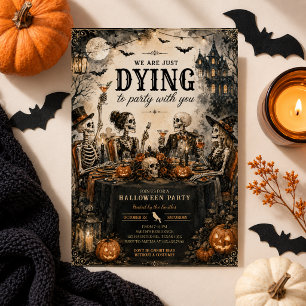 Skeleton Halloween Party Gothic Dinner Vintage Invitation