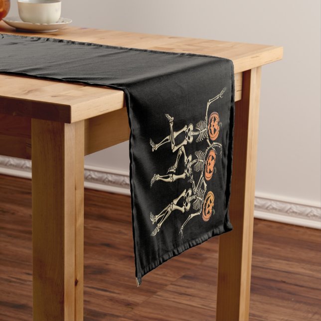 Skeleton Halloween Pumpkin Fall Spooky Season  Short Table Runner (In Situ)