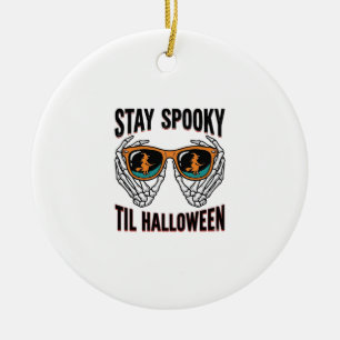 Skeleton Halloween Shirt with Witch Shades Vintage Ceramic Ornament