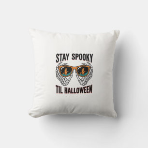 Skeleton Halloween Shirt with Witch Shades Vintage Throw Pillow
