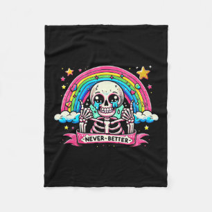Skeleton Halloween Shirts Never Better Skull Rainb Fleece Blanket