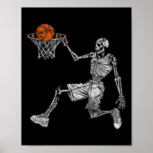 Skeleton Halloween Sketll Player Sketller Dunking  Poster
