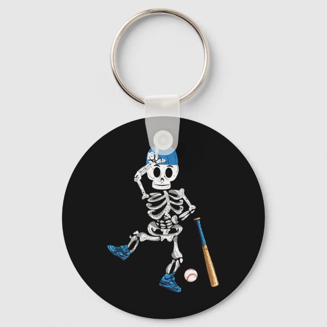 Skeleton Halloween Vintage Baseball Playing  Keychain (Front)
