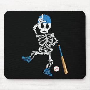 Skeleton Halloween Vintage Baseball Playing Mouse Pad