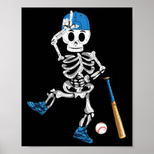Skeleton Halloween Vintage Baseball Playing  Poster