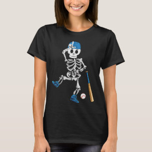 Skeleton Halloween Vintage Baseball Playing T-Shirt