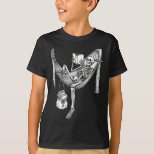 Skeleton hammock reading funny book lover gift T-Shirt